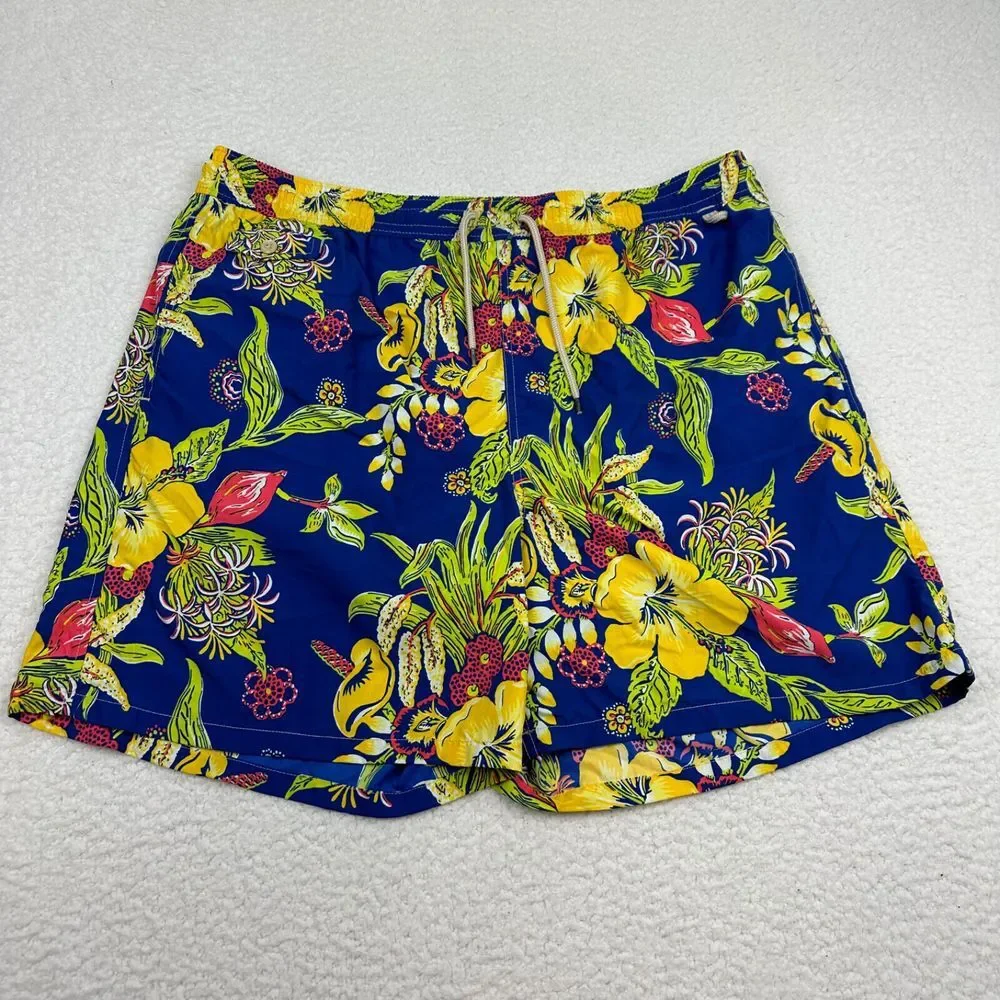 Polo Ralph Lauren Swim Trunks Men's 2XB Lined Blue Hawaiian Hibiscus Floral 6.5